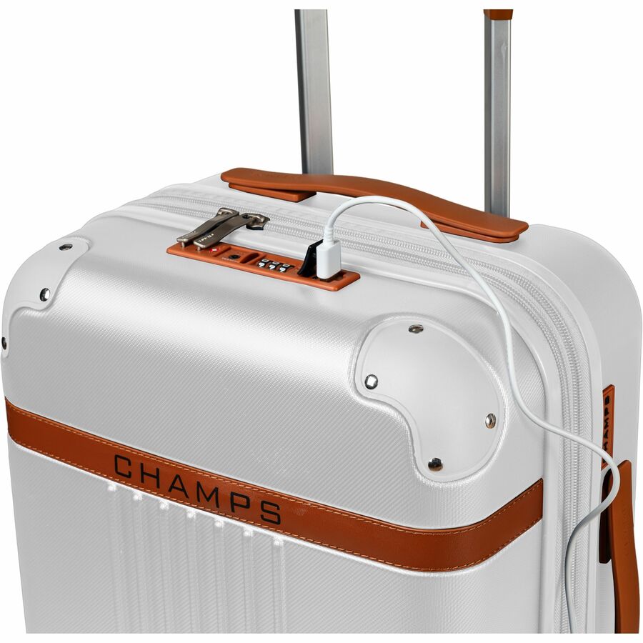 CHAMPS Vintage Collection Hardside Carry-on Luggage | Ivory | Lightweight Polycarbonate | TSA Lock | USB Charging Port
