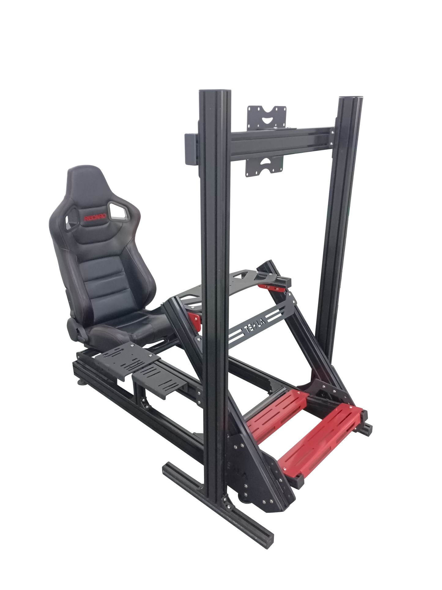 TSIM-GT Racing Simulator Cockpit – Black & Red Adjustable Aluminum Sim Rig with Seat & Monitor Mount