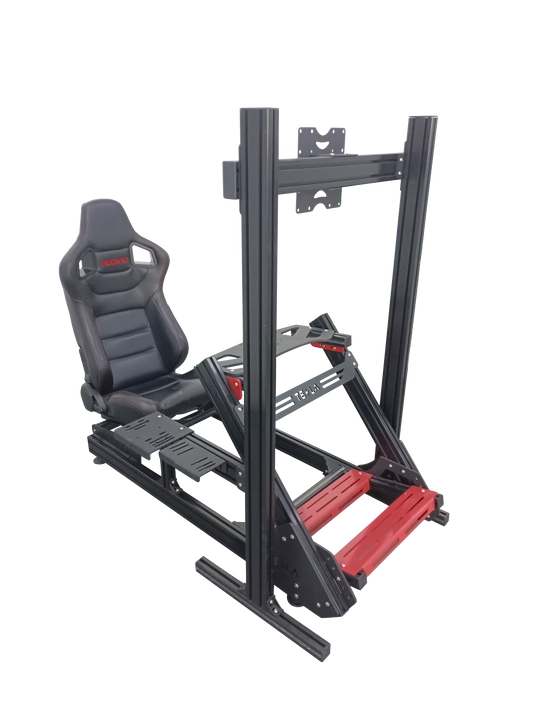 TSIM-GT Racing Simulator Cockpit – Black & Red Adjustable Aluminum Sim Rig with Seat & Monitor Mount