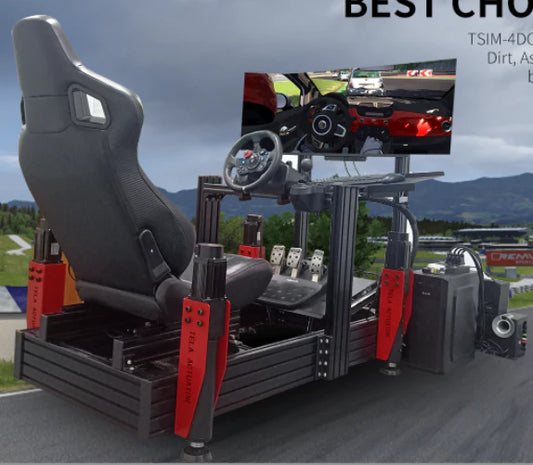 4DOF Motion Racing Simulator Rig with MOZA R12 Steering, Triple Monitor, 49" Display & PC – Pro-Level Racing Cockpit